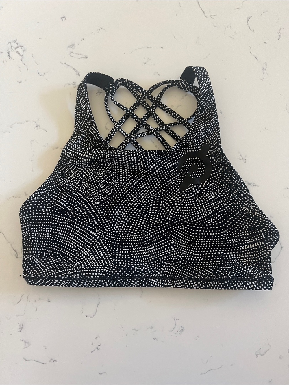 Lululemon x Peloton Free to Be Wild Black & White Dot Strappy Sports Bra